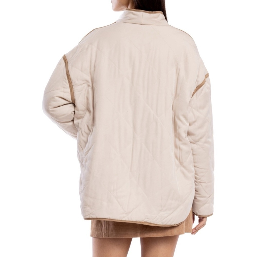 BLANK NYC Reversible Quilted Puffy Jacket Button Coat Cream Neutral Floral Print - Picture 6 of 11